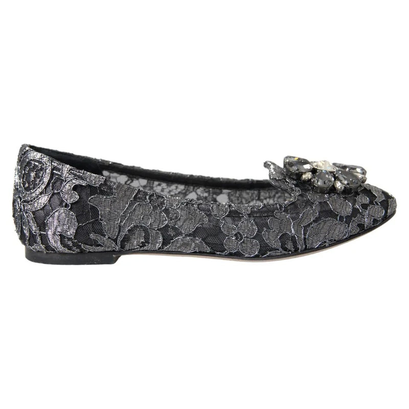 Dolce & Gabbana Ballet Loafers en Dentelle Cristal Noir et Gris