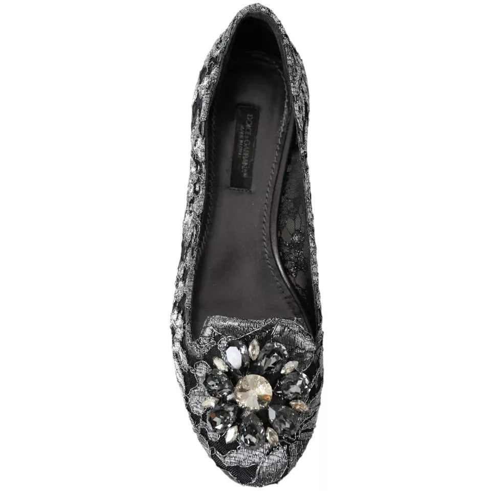 Dolce & Gabbana Ballet Loafers en Dentelle Cristal Noir et Gris