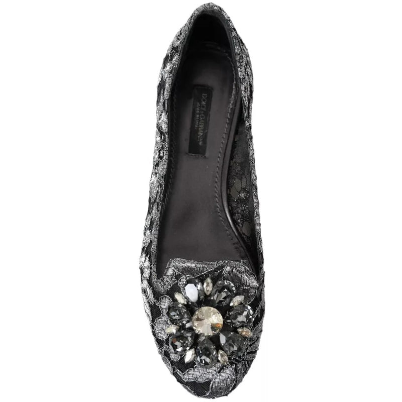 Dolce & Gabbana Ballet Loafers en Dentelle Cristal Noir et Gris