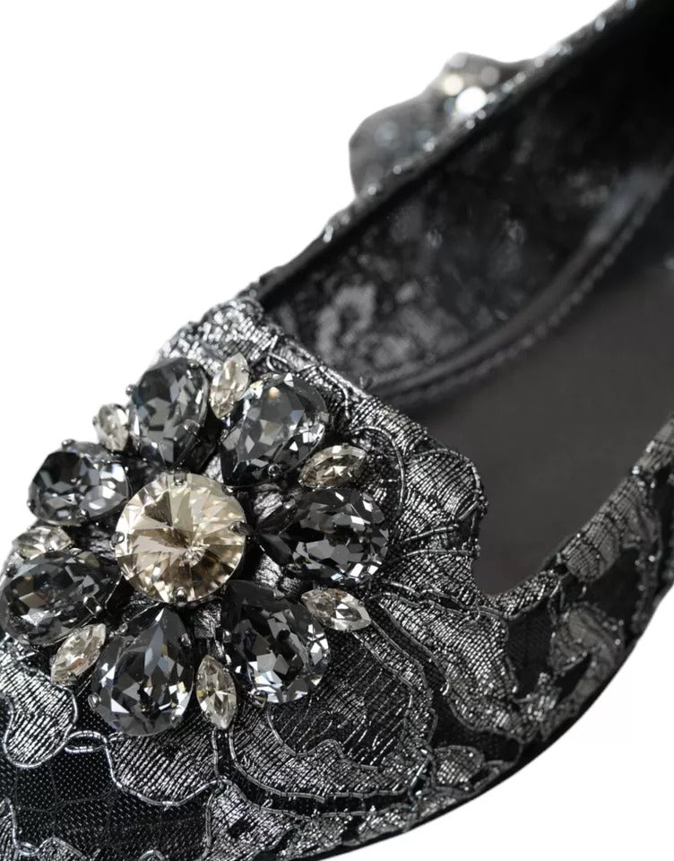 Dolce & Gabbana Ballet Loafers en Dentelle Cristal Noir et Gris
