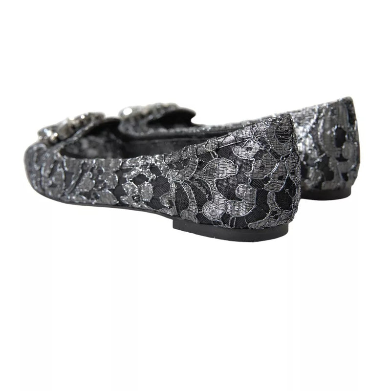 Dolce & Gabbana Ballet Loafers en Dentelle Cristal Noir et Gris