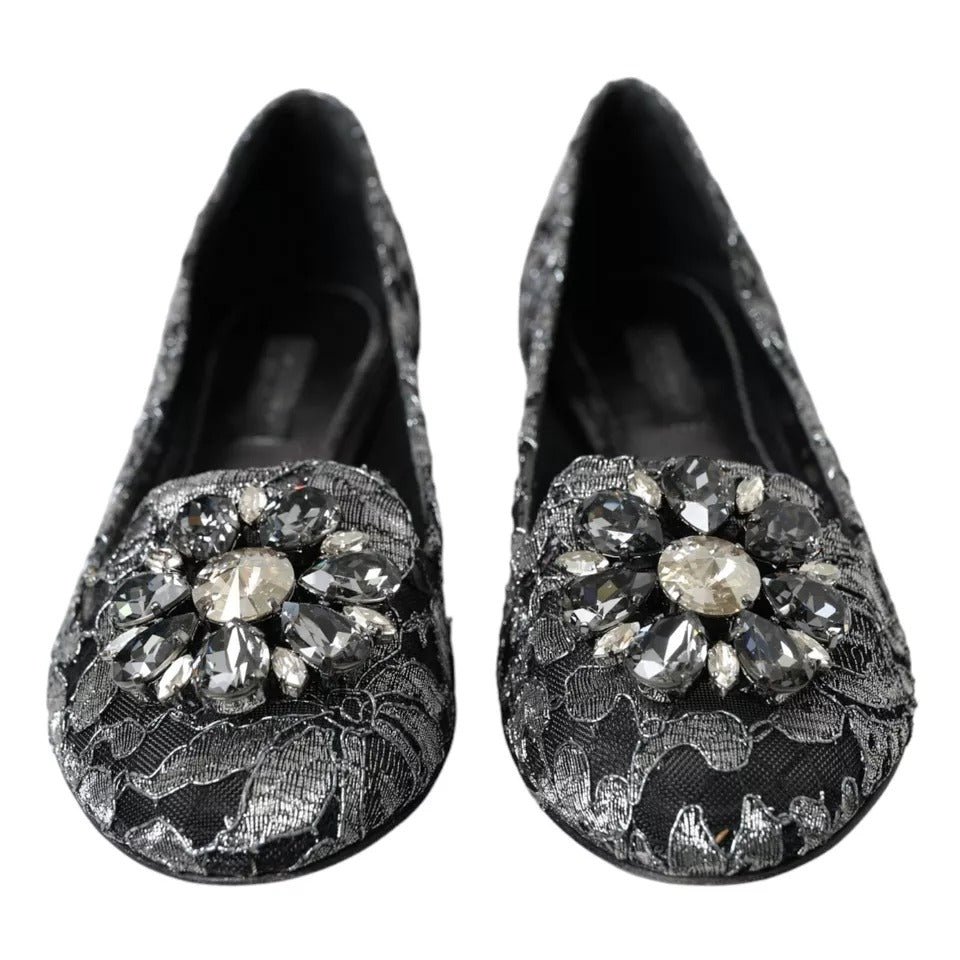 Dolce & Gabbana Ballet Loafers en Dentelle Cristal Noir et Gris