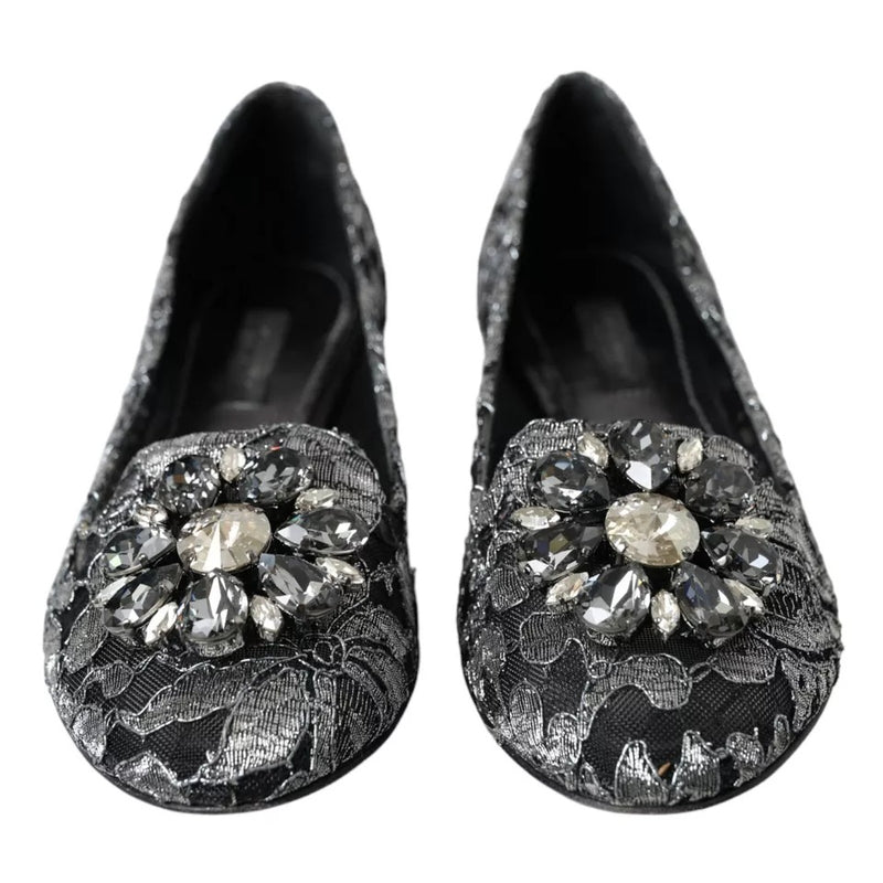 Dolce & Gabbana Ballet Loafers en Dentelle Cristal Noir et Gris