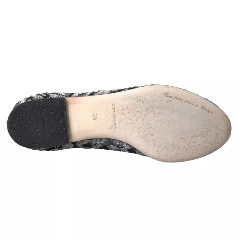 Dolce & Gabbana Ballet Loafers en Dentelle Cristal Noir et Gris