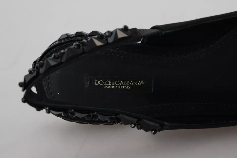 Dolce & Gabbana Black Flats Crystal Slingback Charmeuse Shoes