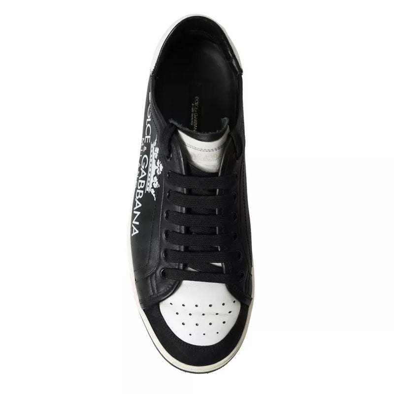 Dolce & Gabbana Black Leather Crown Milano Men Sneakers