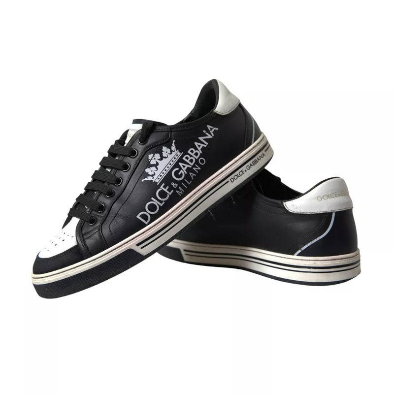 Dolce & Gabbana Black Leather Crown Milano Men Sneakers