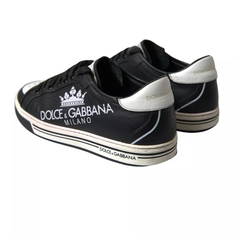 Dolce & Gabbana Black Leather Crown Milano Men Sneakers