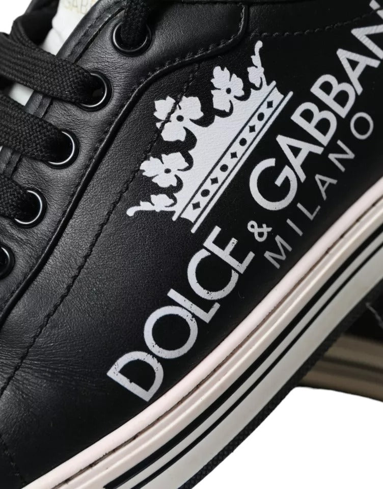 Dolce & Gabbana Black Leather Crown Milano Men Sneakers