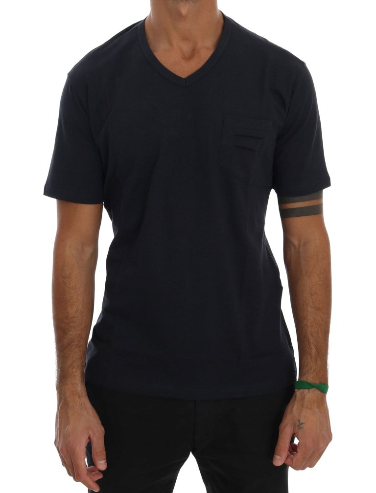 T-shirt bleu en coton à col en V de Daniele Alessandrini
