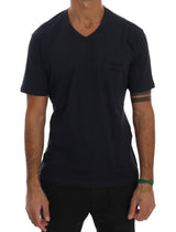 T-shirt bleu en coton à col en V de Daniele Alessandrini