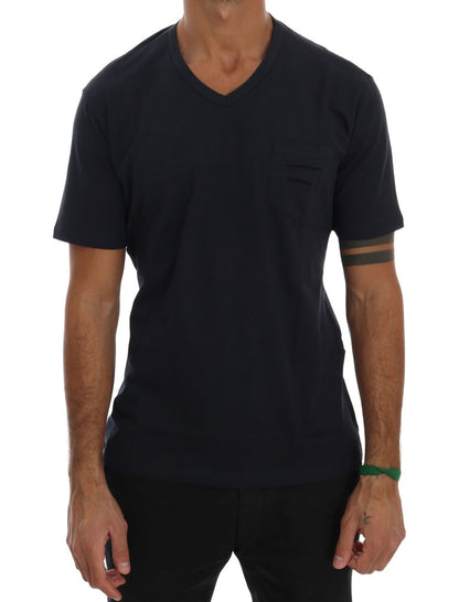T-shirt bleu en coton à col en V de Daniele Alessandrini