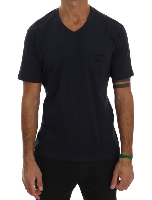 T-shirt bleu en coton à col en V de Daniele Alessandrini