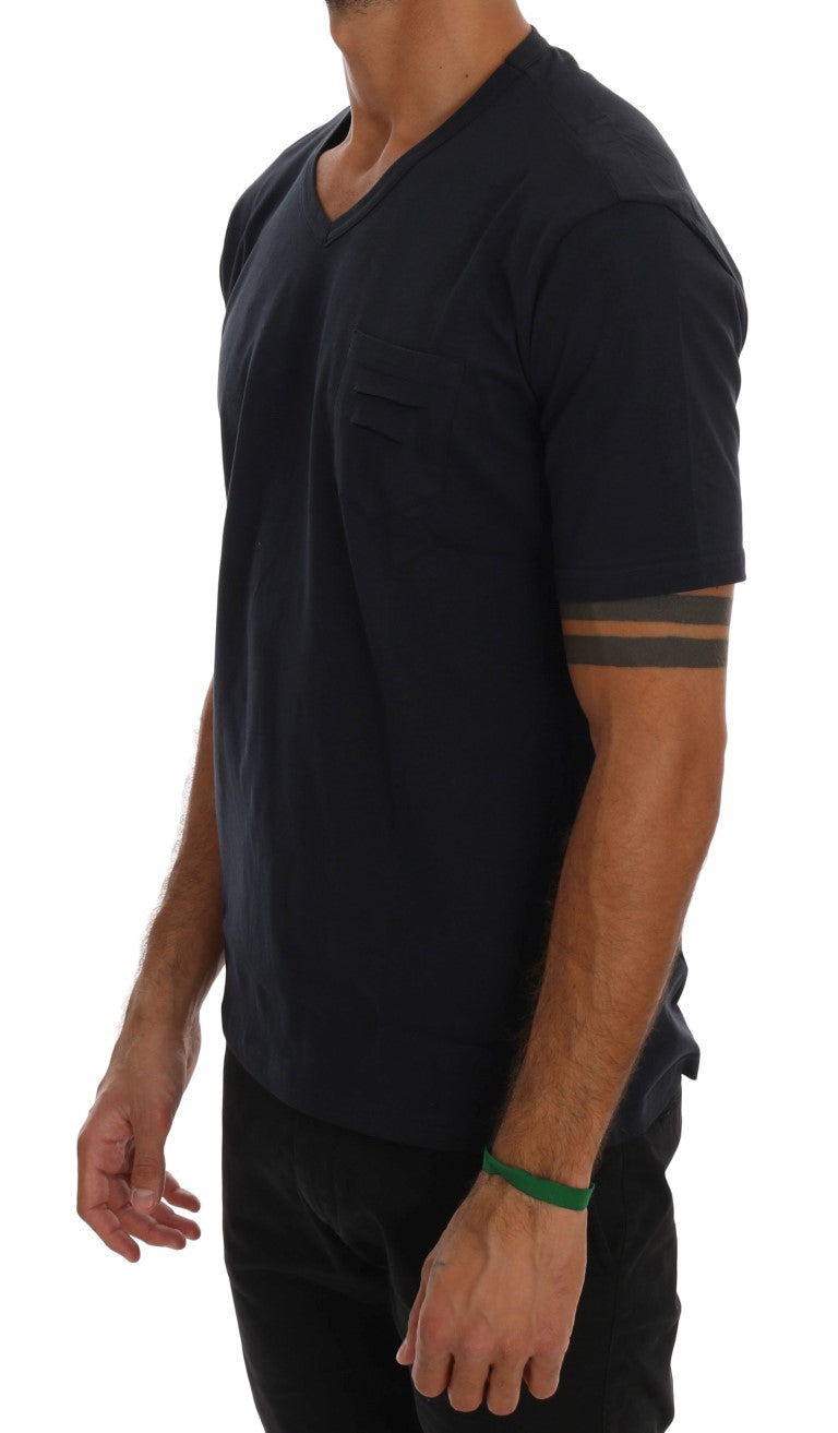 T-shirt bleu en coton à col en V de Daniele Alessandrini
