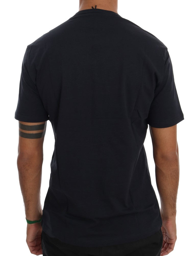 T-shirt bleu en coton à col en V de Daniele Alessandrini