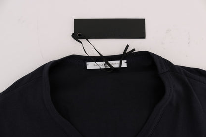 T-shirt bleu en coton à col en V de Daniele Alessandrini