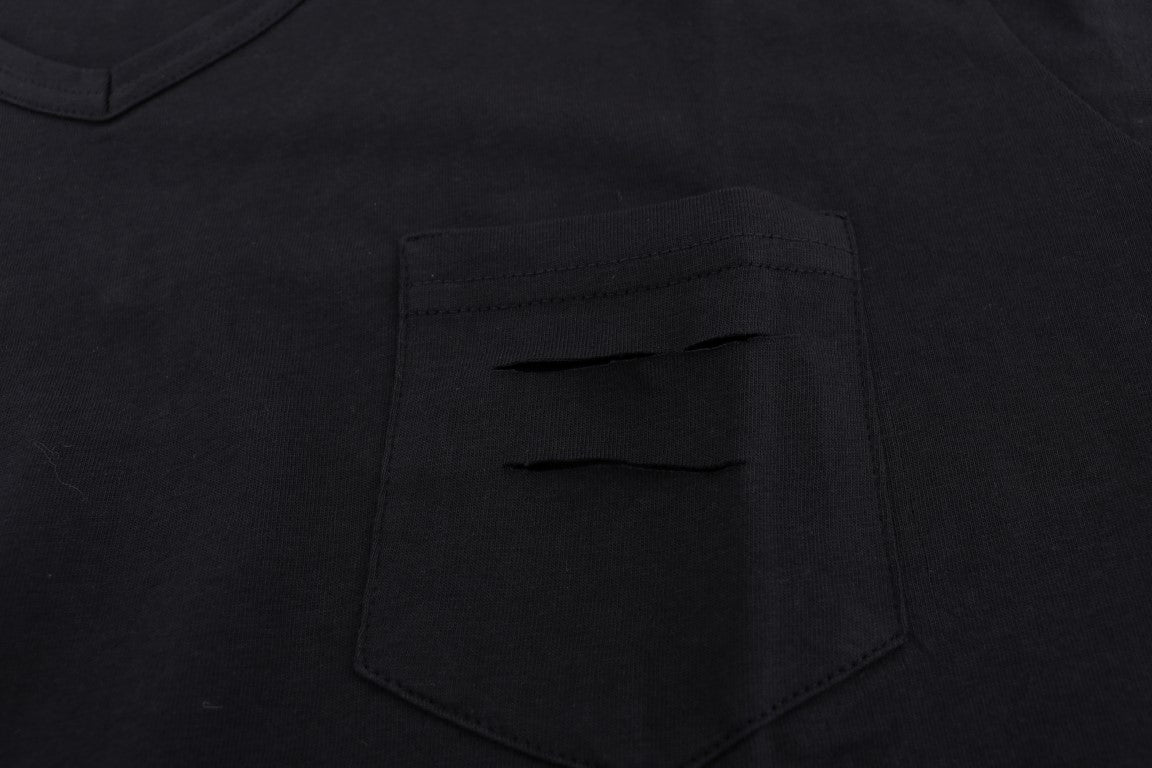 T-shirt bleu en coton à col en V de Daniele Alessandrini