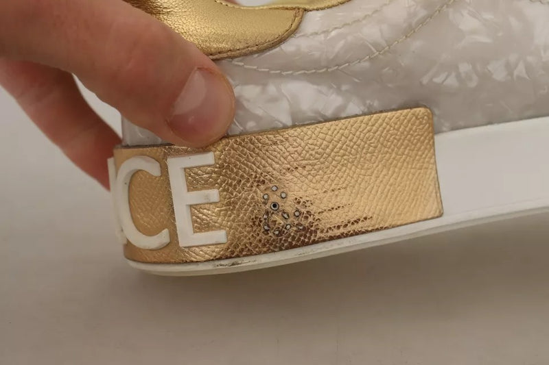 Dolce & Gabbana White Portofino Mother Of Pearl Sneakers