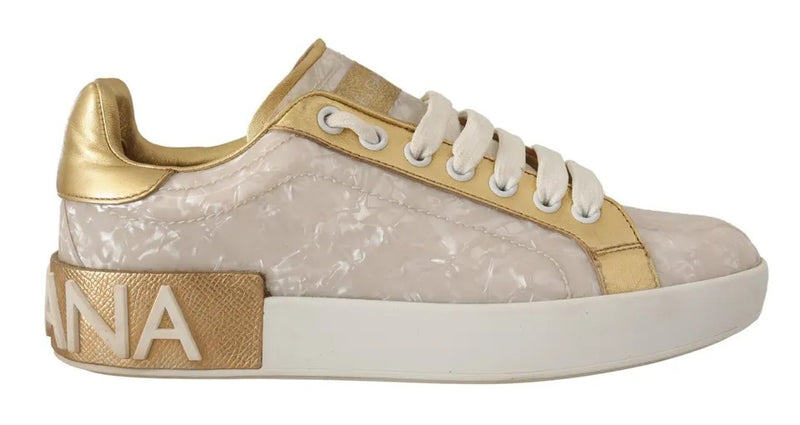 Dolce & Gabbana White Portofino Mother Of Pearl Sneakers