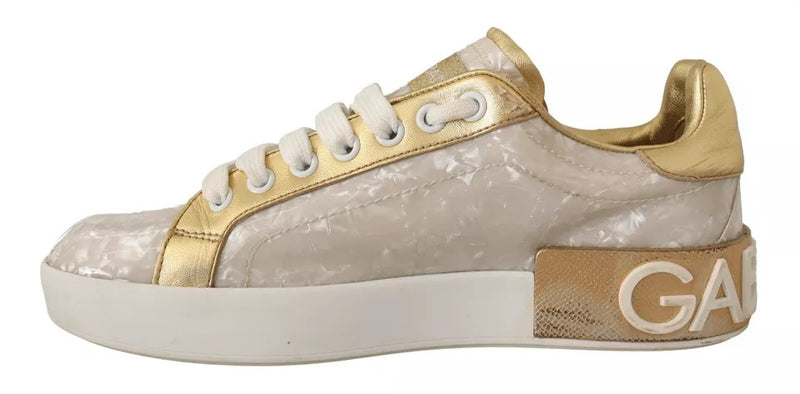 Dolce & Gabbana White Portofino Mother Of Pearl Sneakers