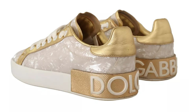 Dolce & Gabbana White Portofino Mother Of Pearl Sneakers