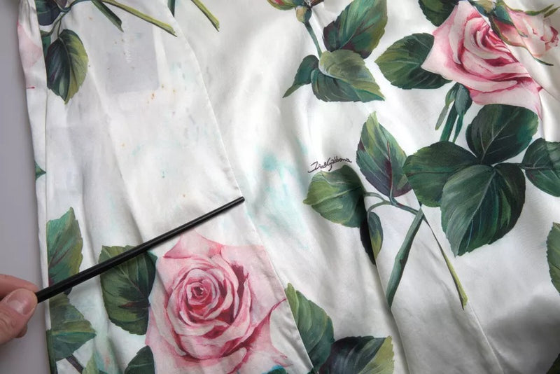 Jupe Midi A-line à Imprimé Rose Blanche Dolce & Gabbana