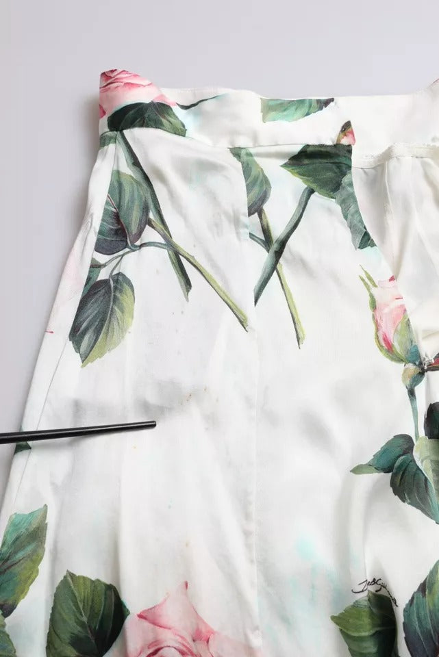 Jupe Midi A-line à Imprimé Rose Blanche Dolce & Gabbana