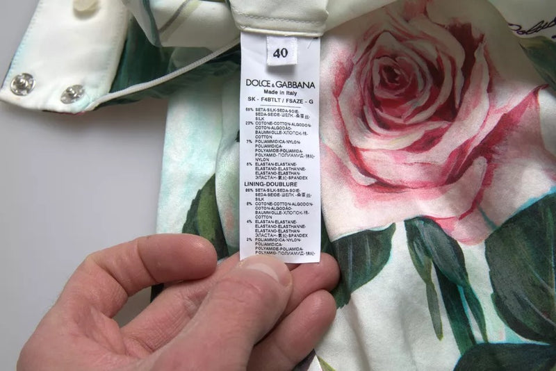 Jupe Midi A-line à Imprimé Rose Blanche Dolce & Gabbana