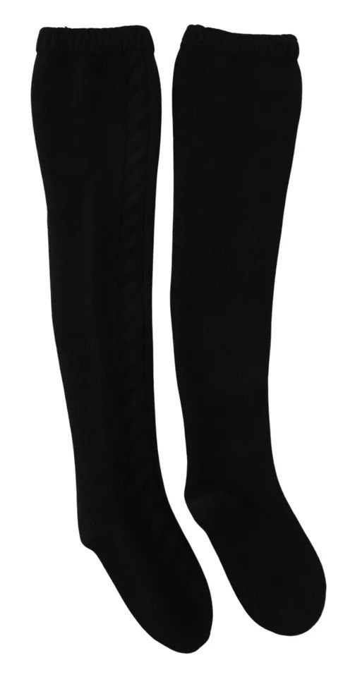Dolce & Gabbana Black Wool Knit Calf Long Socks for Women
