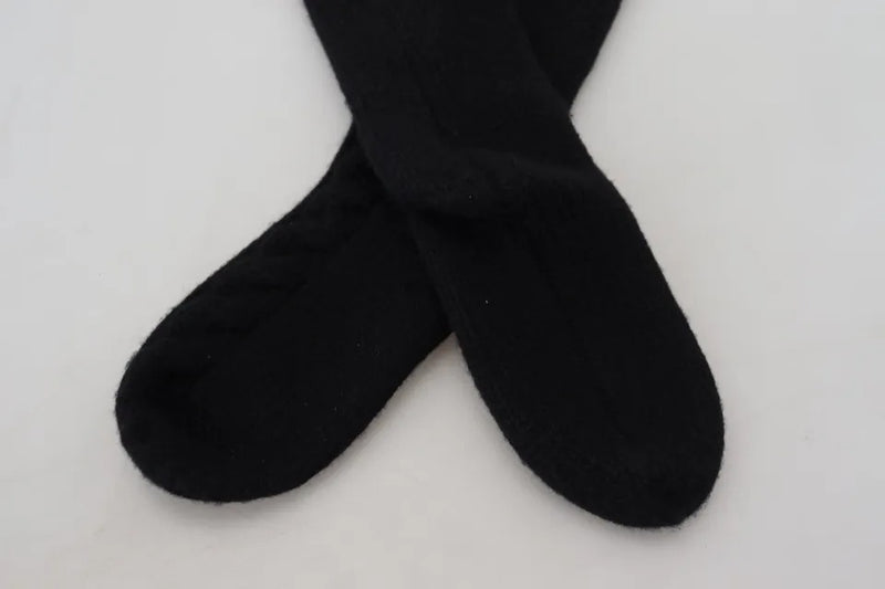 Dolce & Gabbana Black Wool Knit Calf Long Socks for Women