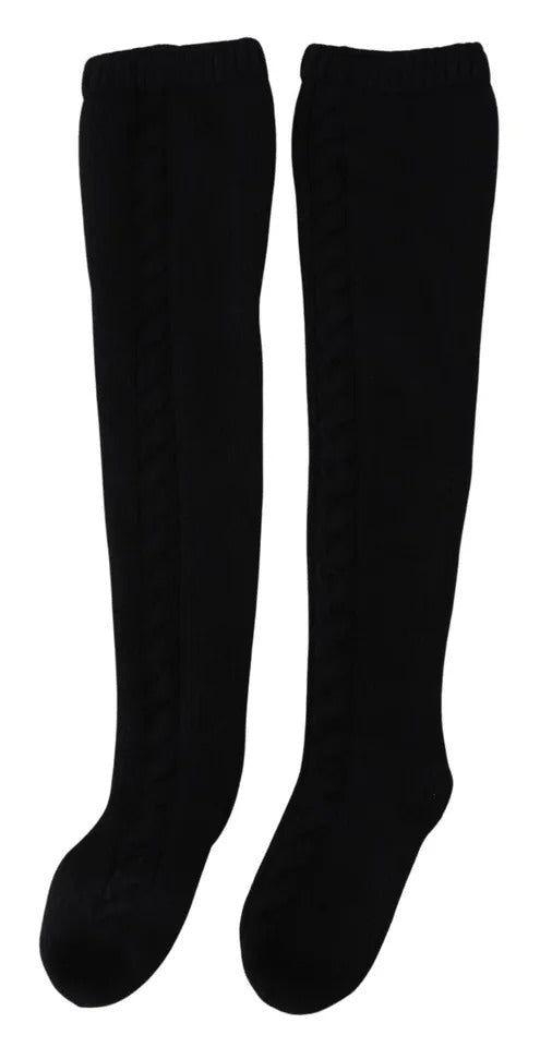 Dolce & Gabbana Black Wool Knit Calf Long Socks for Women