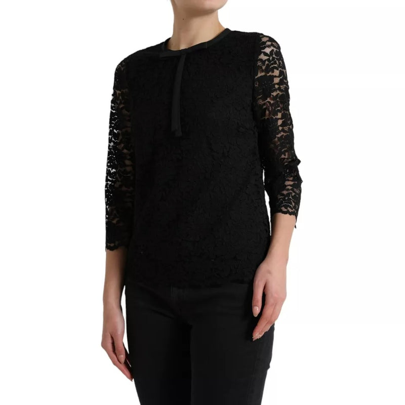 Dolce & Gabbana Black Floral Lace Blouse T-shirt