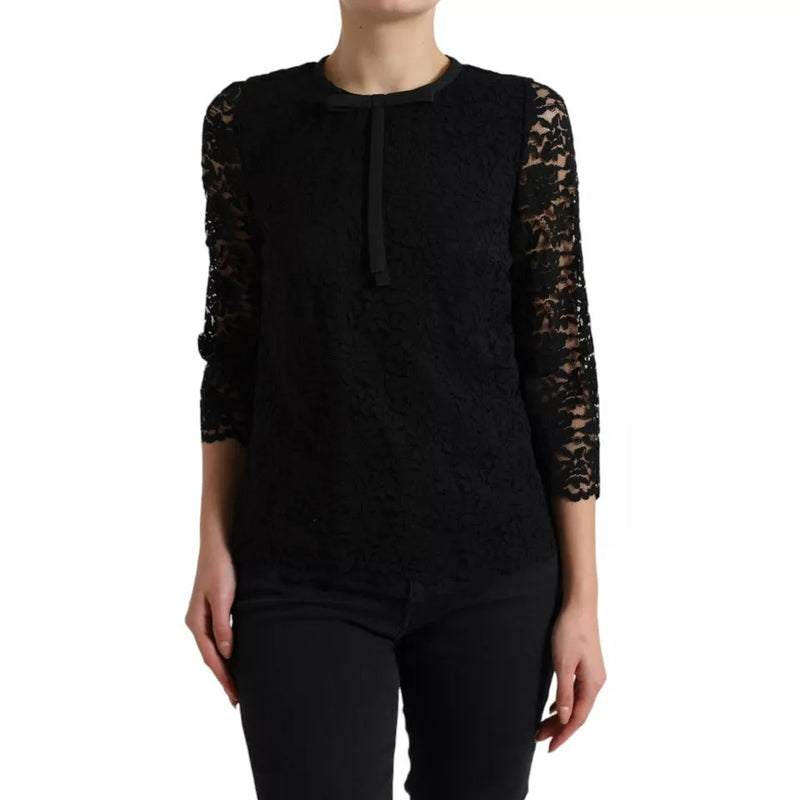 Dolce & Gabbana Black Floral Lace Blouse T-shirt