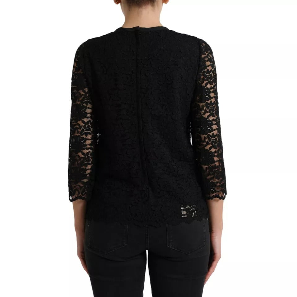 Dolce & Gabbana Black Floral Lace Blouse T-shirt