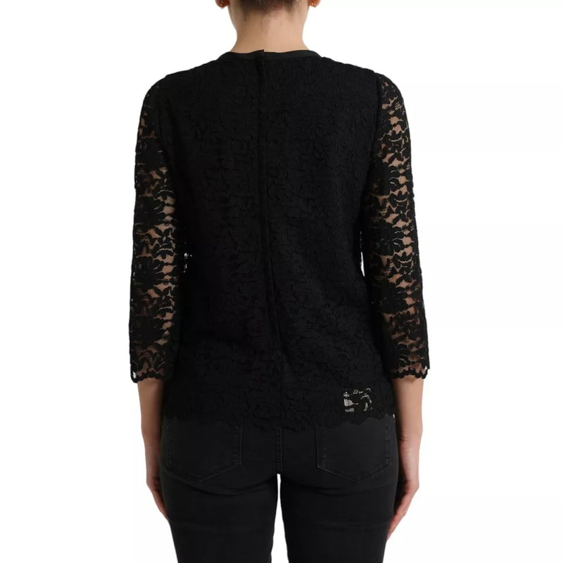 Dolce & Gabbana Black Floral Lace Blouse T-shirt