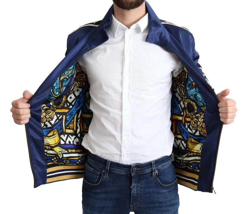 Pull rayé à patchs héraldiques bleus et abeille royale de Dolce &amp; Gabbana