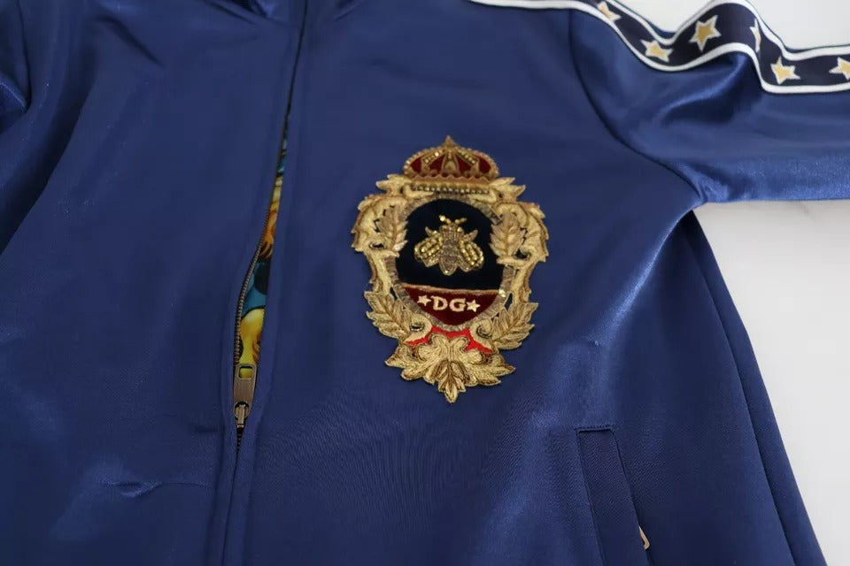 Pull rayé à patchs héraldiques bleus et abeille royale de Dolce &amp; Gabbana