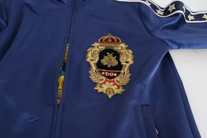 Pull rayé à patchs héraldiques bleus et abeille royale de Dolce &amp; Gabbana
