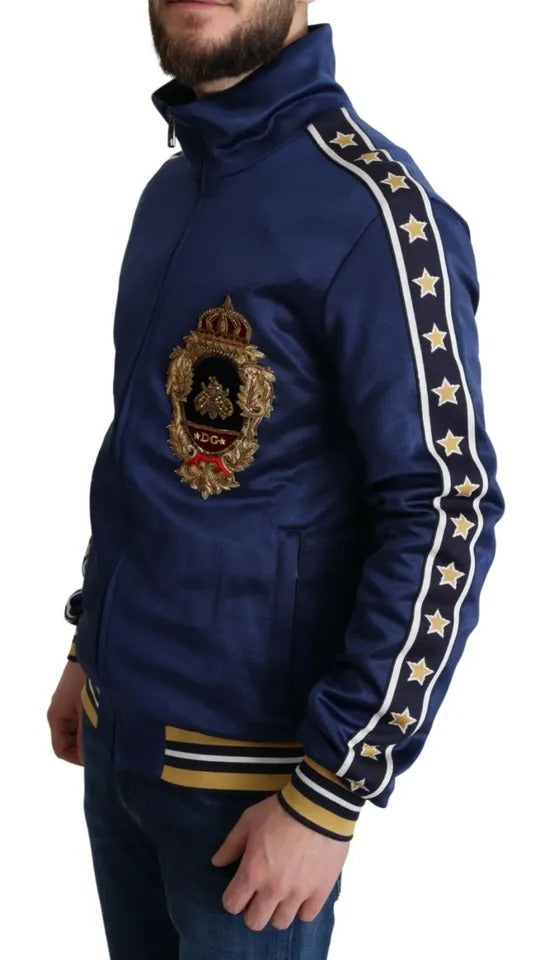 Pull rayé à patchs héraldiques bleus et abeille royale de Dolce &amp; Gabbana