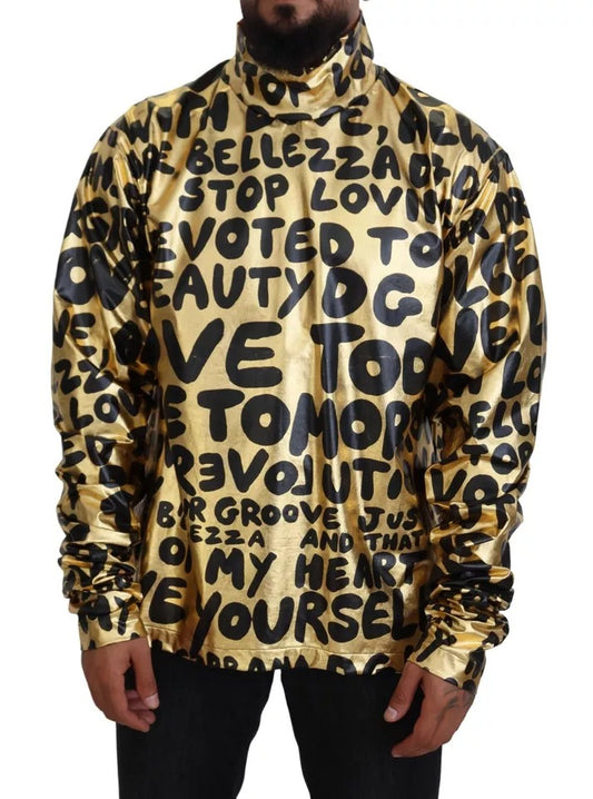 Pull col montant en jersey avec imprimé logo doré de Dolce &amp; Gabbana