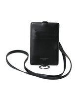 Portefeuille pour homme Dolce &amp; Gabbana en cuir de veau noir avec cordon et logo