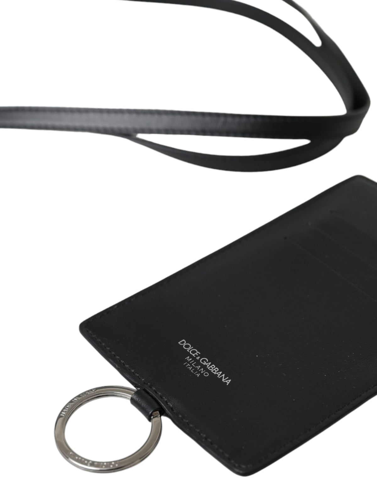 Portefeuille pour homme Dolce &amp; Gabbana en cuir de veau noir avec cordon et logo