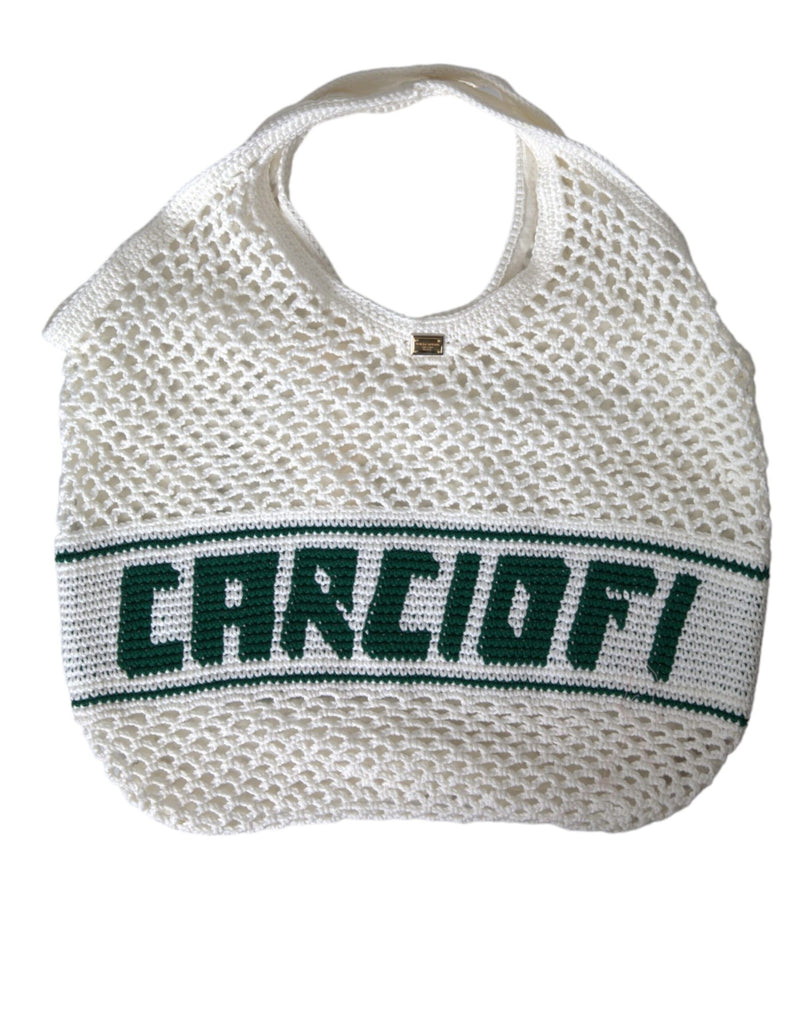 Sac Tote Dolce & Gabbana Blanc Vert en Coton Tricoté avec Logo