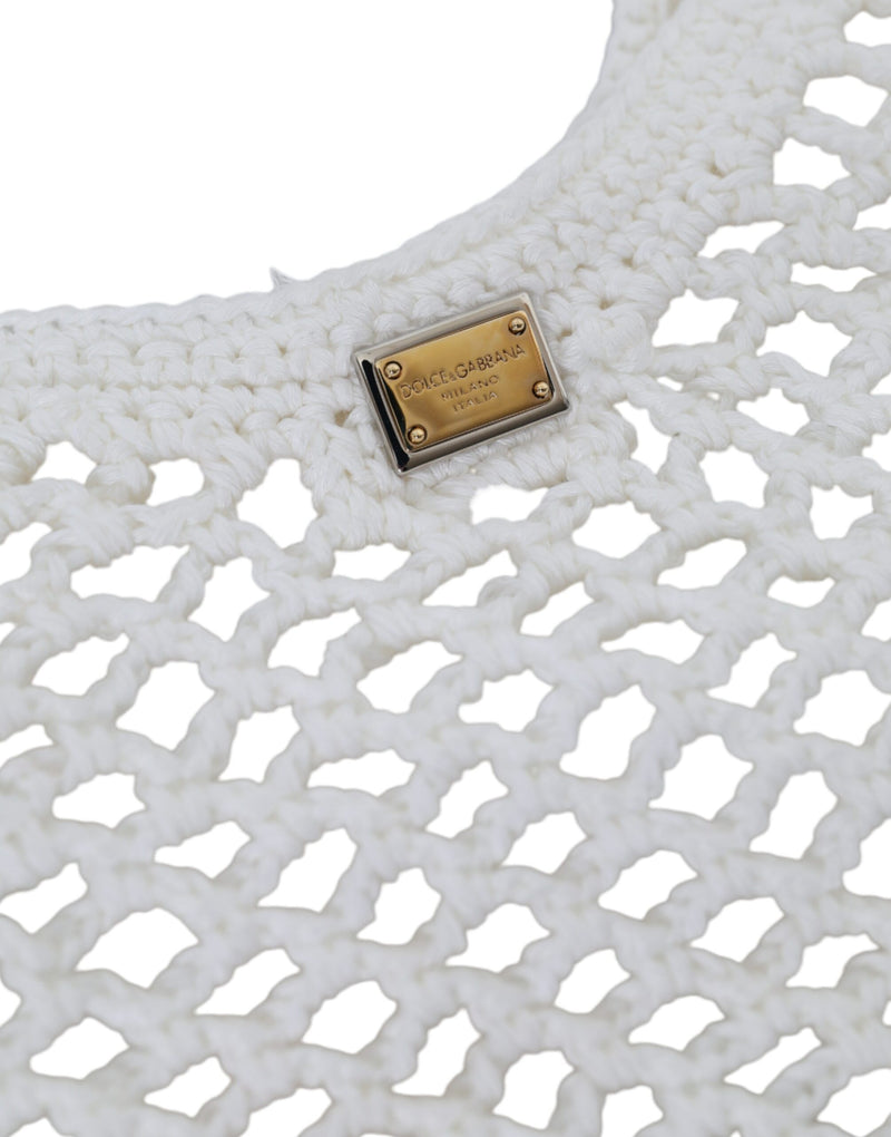 Sac Tote Dolce & Gabbana Blanc Vert en Coton Tricoté avec Logo
