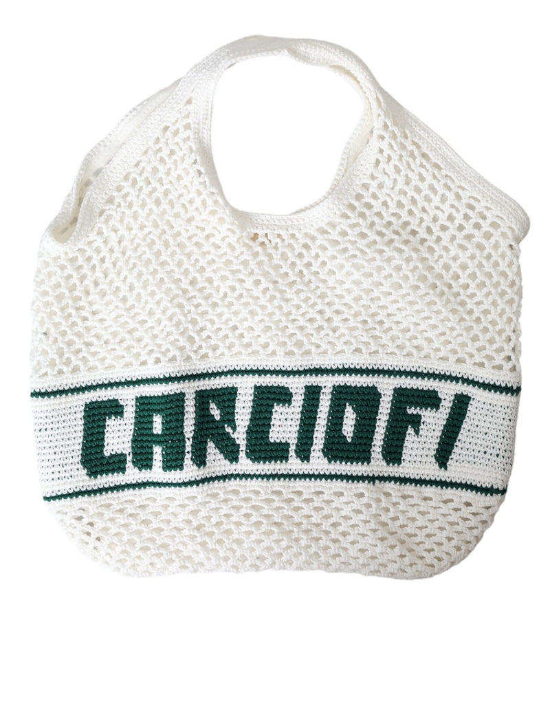 Sac Tote Dolce & Gabbana Blanc Vert en Coton Tricoté avec Logo