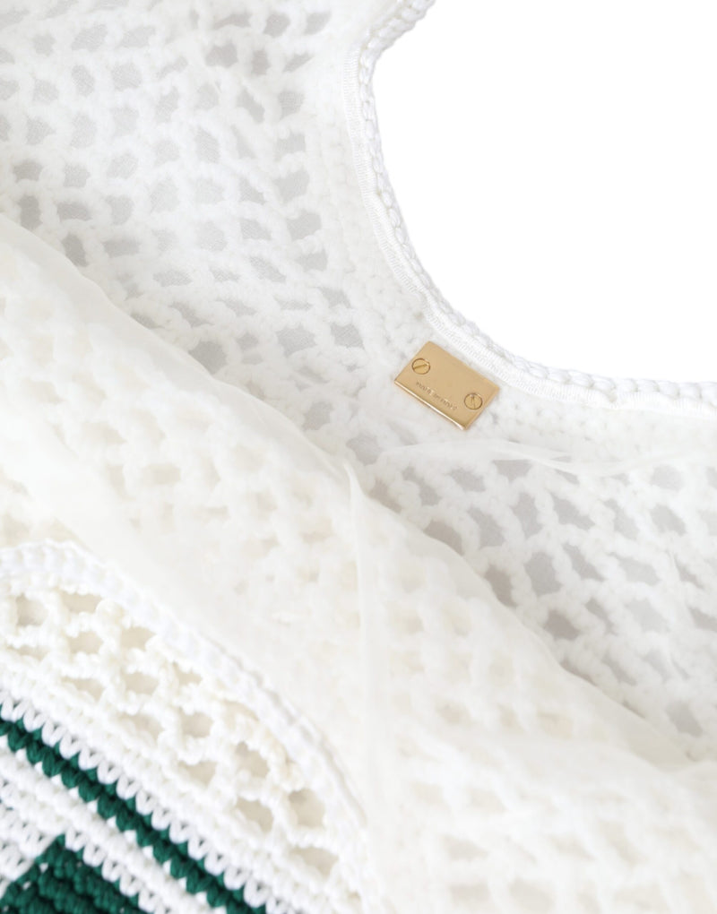 Sac Tote Dolce & Gabbana Blanc Vert en Coton Tricoté avec Logo