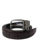 Ceinture Dolce &amp; Gabbana en cuir perforé marron foncé avec boucle en métal pour homme