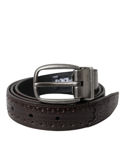 Dolce &amp; Gabbana donkerbruine geperforeerde leren riem met metalen gesp voor heren