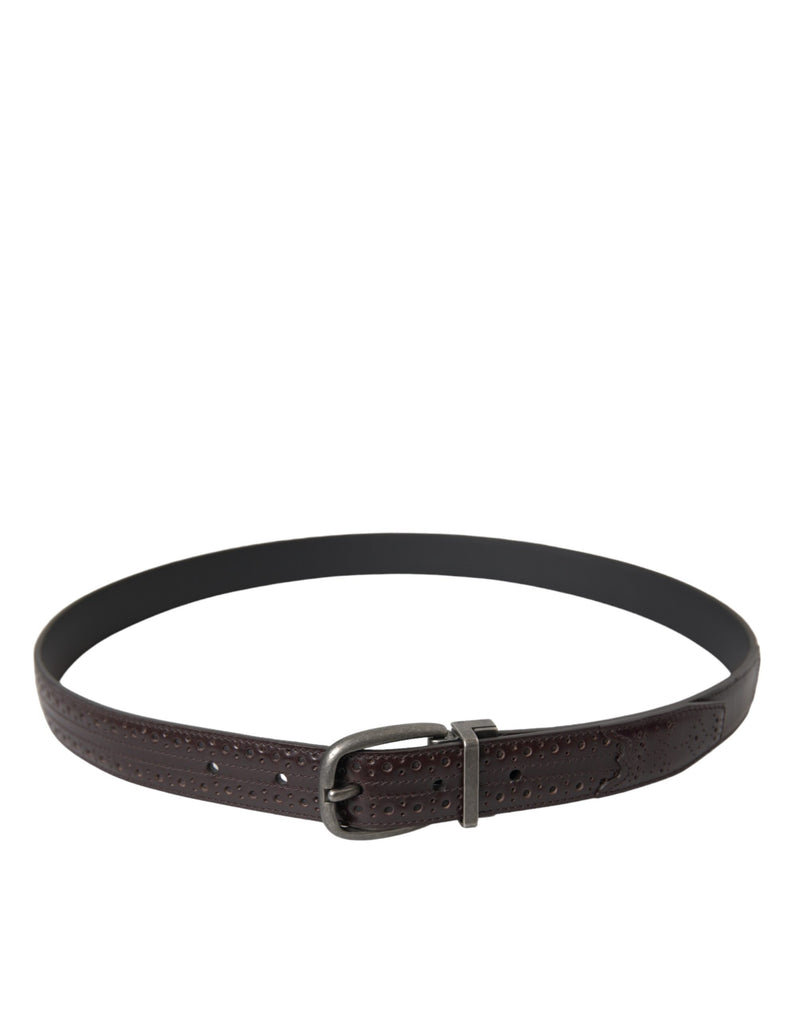 Ceinture Dolce &amp; Gabbana en cuir perforé marron foncé avec boucle en métal pour homme