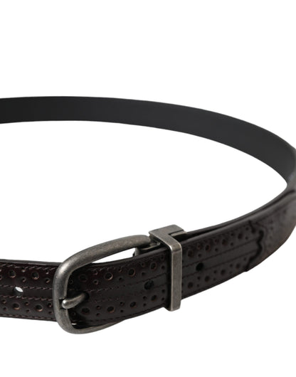Dolce & Gabbana donkerbruine geperforeerde leren riem met metalen gesp voor heren
